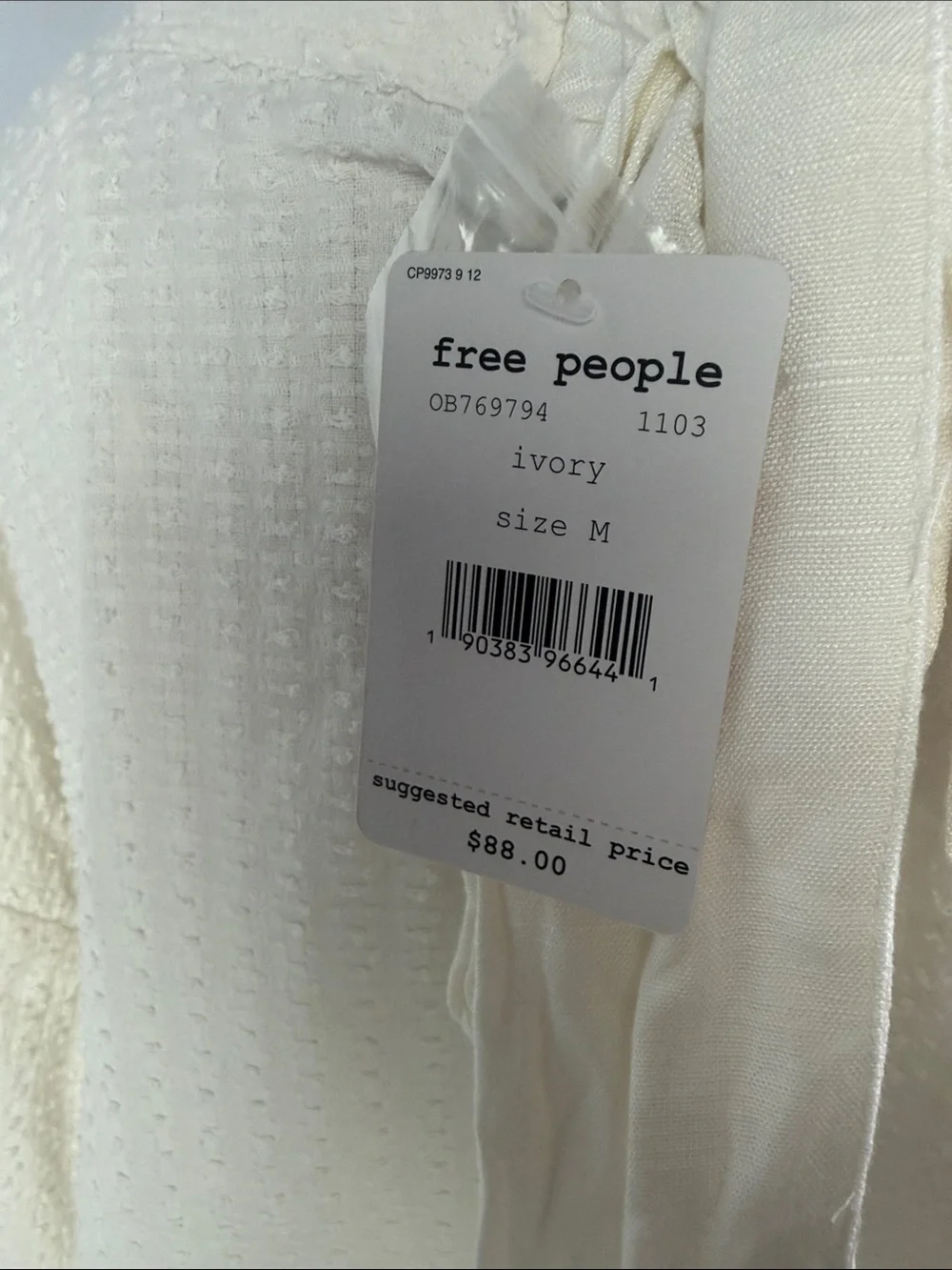 FREE PEOPLE WHITE TEXTURE TIE NECK TOP